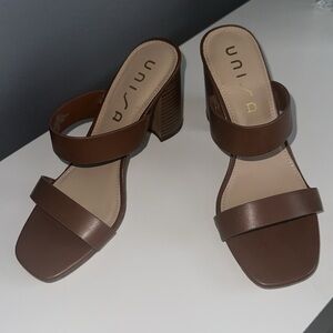 Unisa brown mule sandal heels